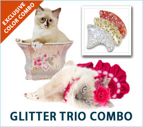 All that glitters is not gold. In fact, with our Glitter Trio Combo, it's silver, gold, and pink glitter that will match your favorite feline's glittering personality.