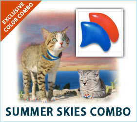 There's nothing quite like the beauty of a summer sky. Pale blues and deep oranges mean it's time for warmth and fun. Your cat will fit right in with summertime's beauty wearing our Summer Skies nail cap combo.