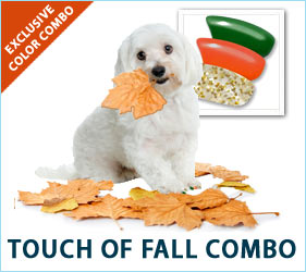 The gentle color changes of autumn look beautiful in nature. They'll look amazing on your dog, too, when you apply our Touch of Fall nail cap combo to those cute canine paws.